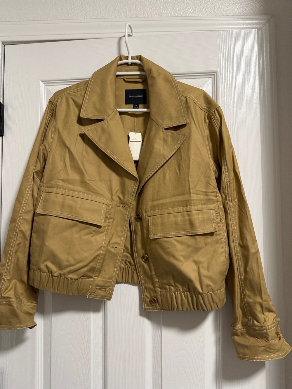 Women’s lightweight jacket, Khaki with white stitching detail